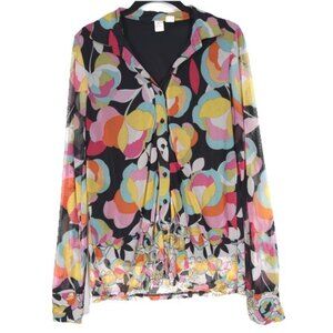 Joie Mesh Semi‎ Sheer Floral Button Front Shirt MEDIUM Funky Artsy Retro